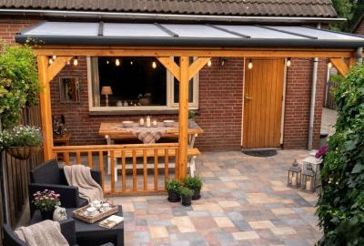 Houten Veranda Elite 498 met Glas Dak | Pext Bouwpakket